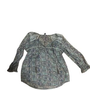 American Eagle Outfitters Blue and Green Blouse: Sheer, paisley
